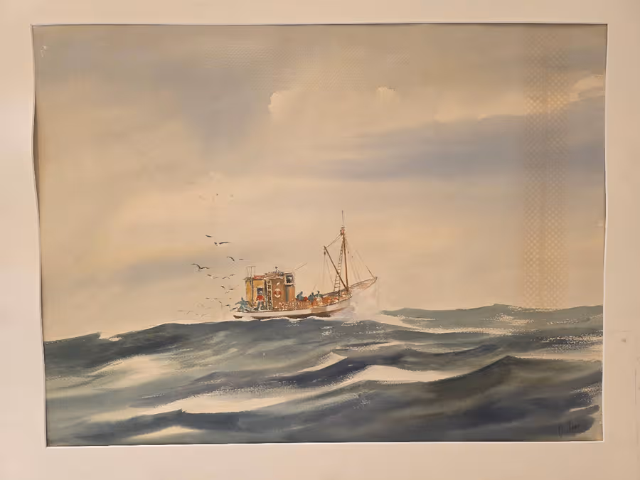 Bargain art sale Guy Todd Fishing Boat on rough seas